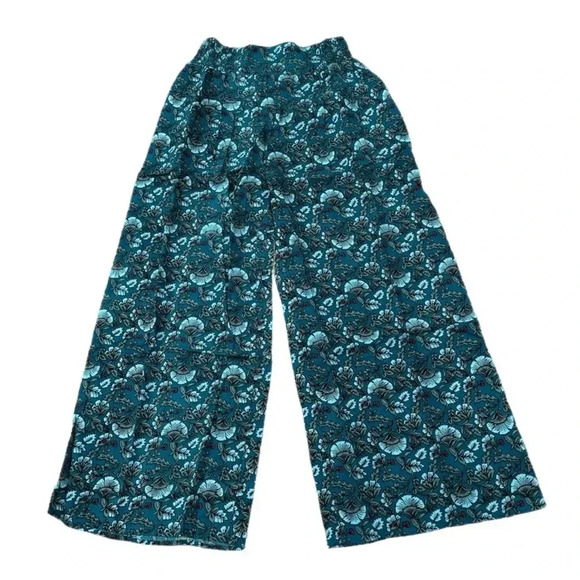 NWT BAND OF THE FREE Elise Teal Floral Boho High Waist Wide Leg Pants Sz Small - Picture 4 of 9